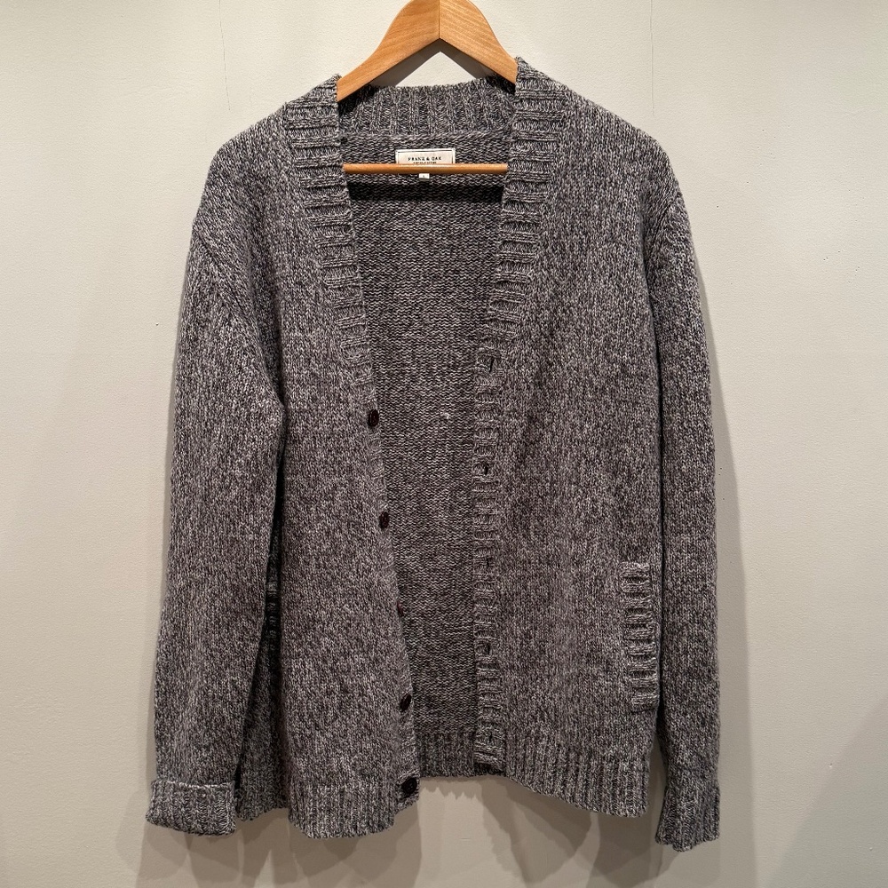 Frank & Oak grey marled knit cardigan with buttons and pockets, size L